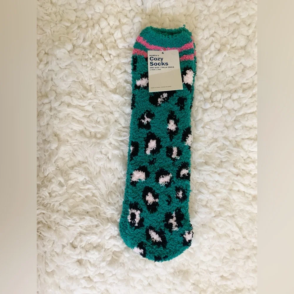 $3/20 New Old Navy Cozy Socks Teal Green with Black & Pink Leopard Print OS